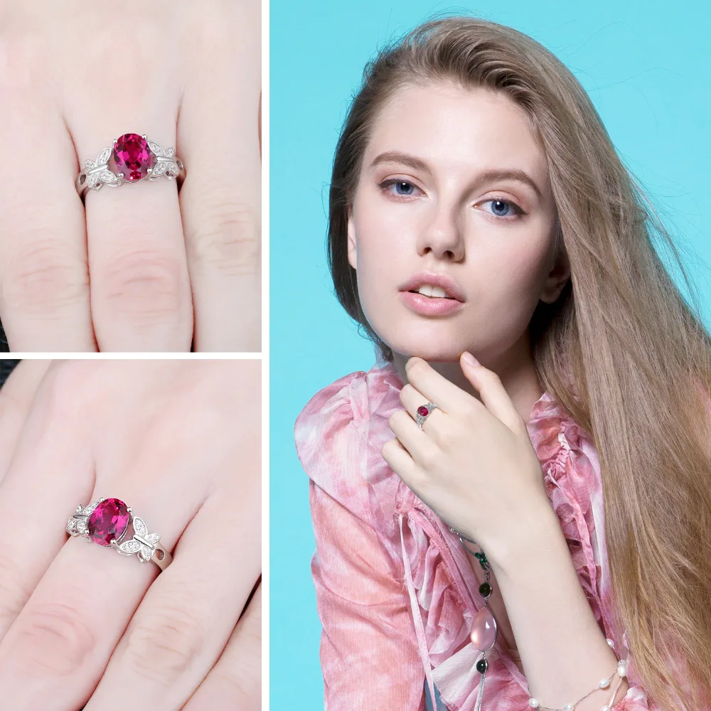 Jewelrypalace бабочка 1.8ct Овальный создания Рубин заявление кольцо 100% 925 стерлингового