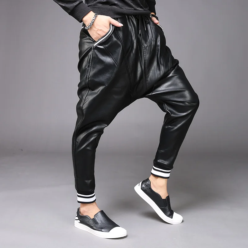 S-6XL!!!     New men's leather trouser legs trendy winter style winter personality harlenskin pants male