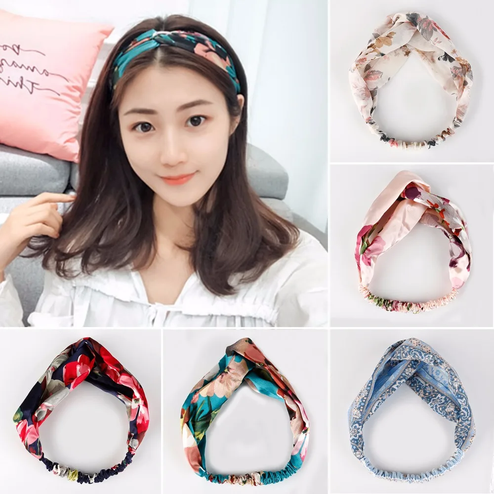 Модные женские туфли узел цветок оголовье крест эластичная чалма Hairband