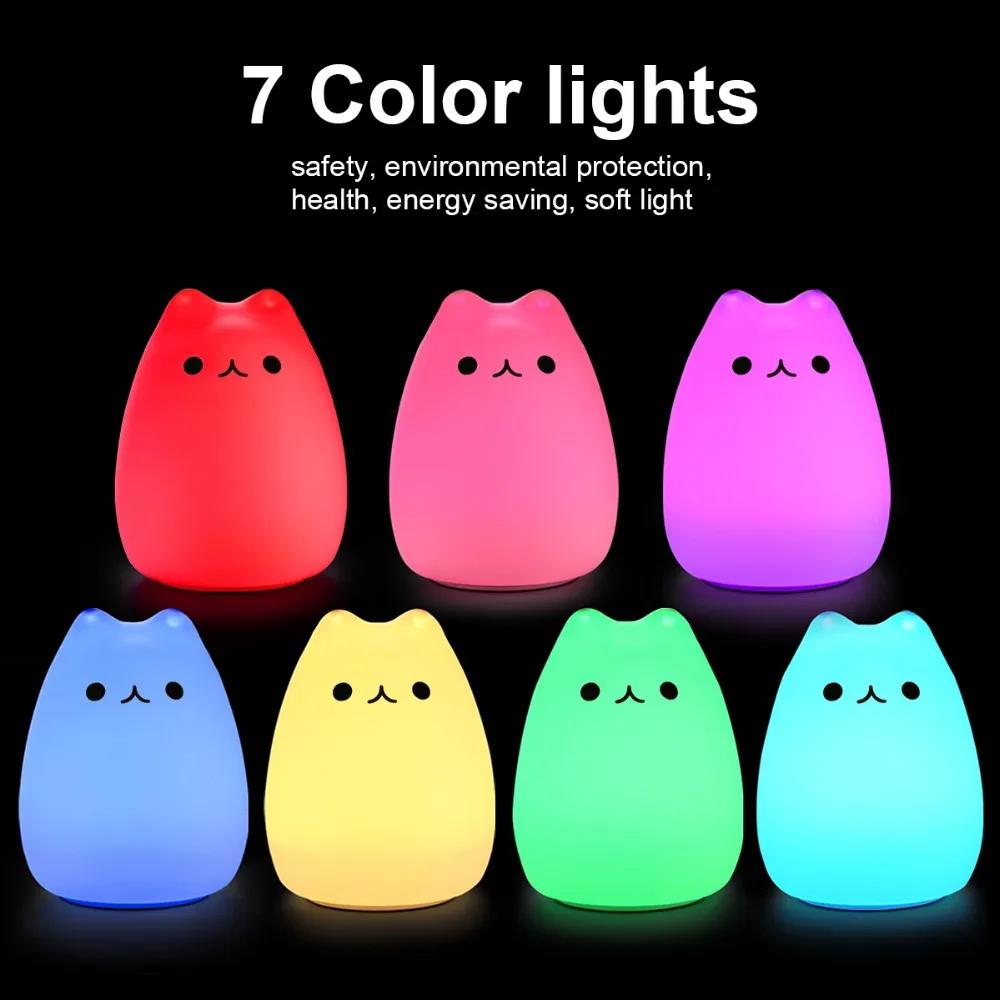 Премиум силиконовый кот животное ночник 7 видов цветов RGB LED Настольная лампа
