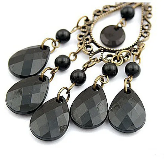 

New 2020 Retro Fashion Hollow Tassel Earrings Long Big Hanging Luxury Vintage Big Black Water Drop Earrings With Stone For Women