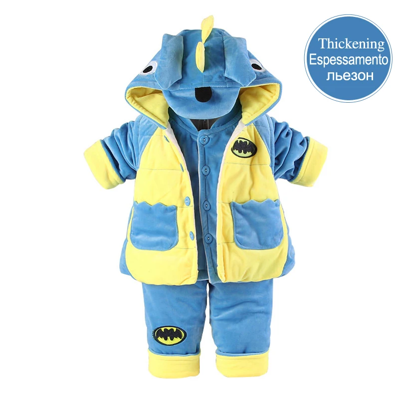 

2017 Flannel Dinosaur Cotton-padded Baby Boy Clothing Baby Set 3 Pieces Coat+Vest+Trousers Infant Clothing for 0-2 Years