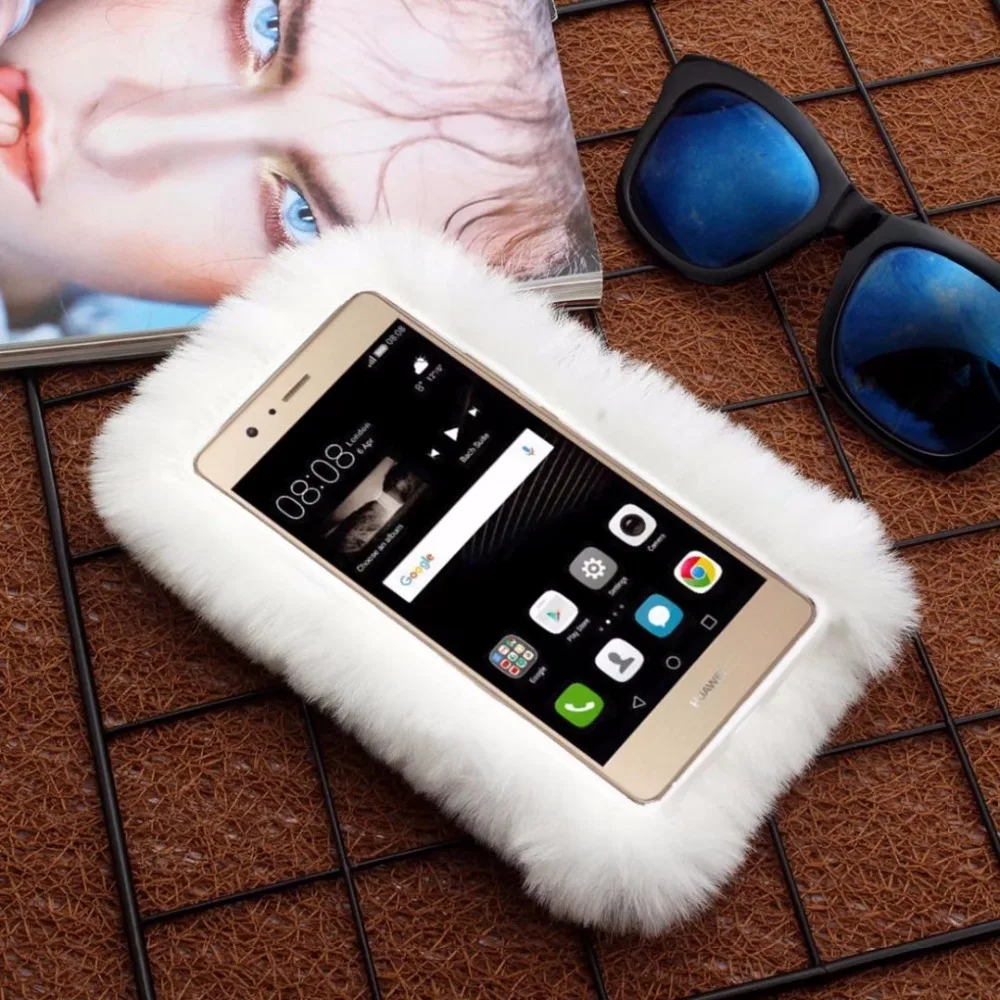Для Huawei P10 Lite теплый кроличий мех Пушистый Плюшевый чехол для P9 Lite/P8 бриллиантовый