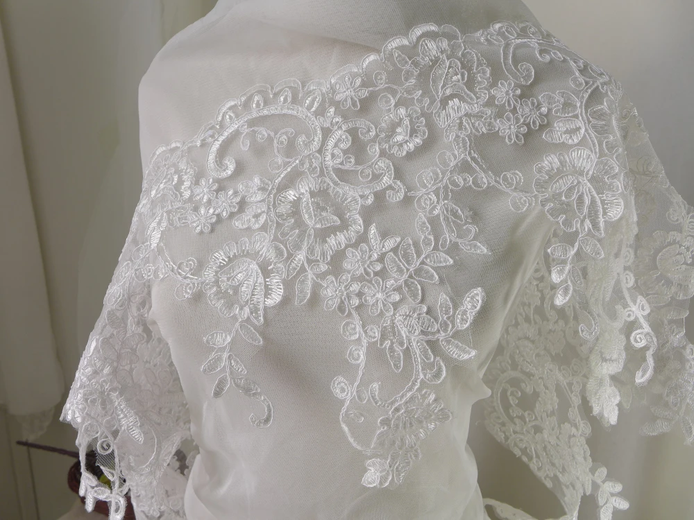 

Vintage Style Ivory Alencon Lace Trim Corded Lace Trim Wedding Bridal Lace Fabric On Mesh 6 Yards