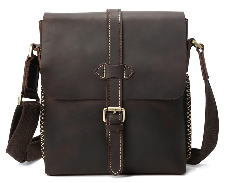 

Nesitu Brown Vintage Thick Durable Crazy Horse Leather Cross Body Genuine Leather Small Men Messenger Bags Man Bag M8086