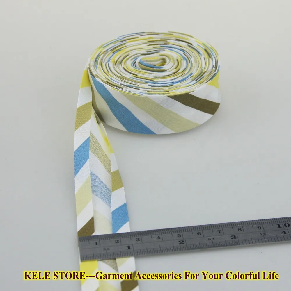 blue yellow strips Хлопковая косая лента с принтом, Размер: 25 мм, " 10 метров печатные цветы хлопок саржа косая лента для шитья своими руками - Цвет: blue yellow strips