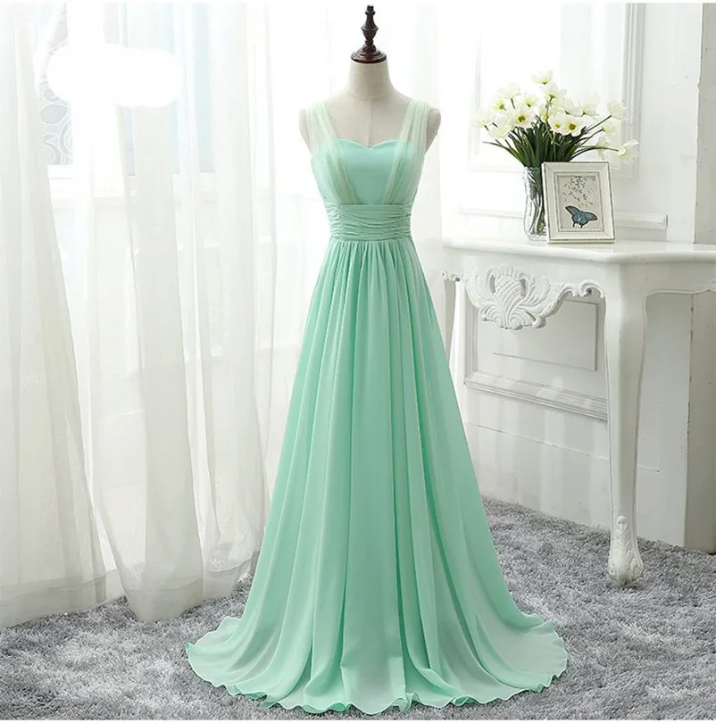 Custom Made Size Color Long Mint Green Bridesmaid Dress Royal Blue Pink Chiffon Vestido Cheap Dresses Sweet Memory | Свадьбы и