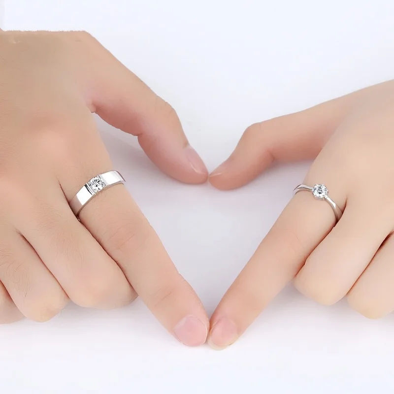 OMHXZJ Wholesale European Fashion Woman Man Party Wedding Gift Simple White Lovers AAA Zircon 925 Sterling Silver Ring Set RR239 | Украшения