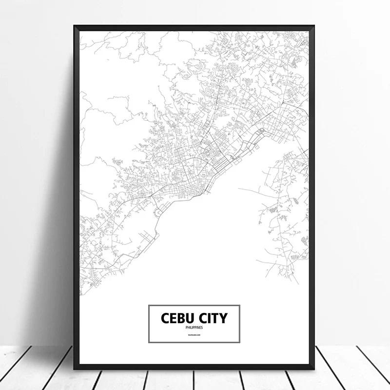 Cebu City Philippines Black White Custom World Map Poster Canvas Print Nordic Style Wall Art Home Decor | Дом и сад