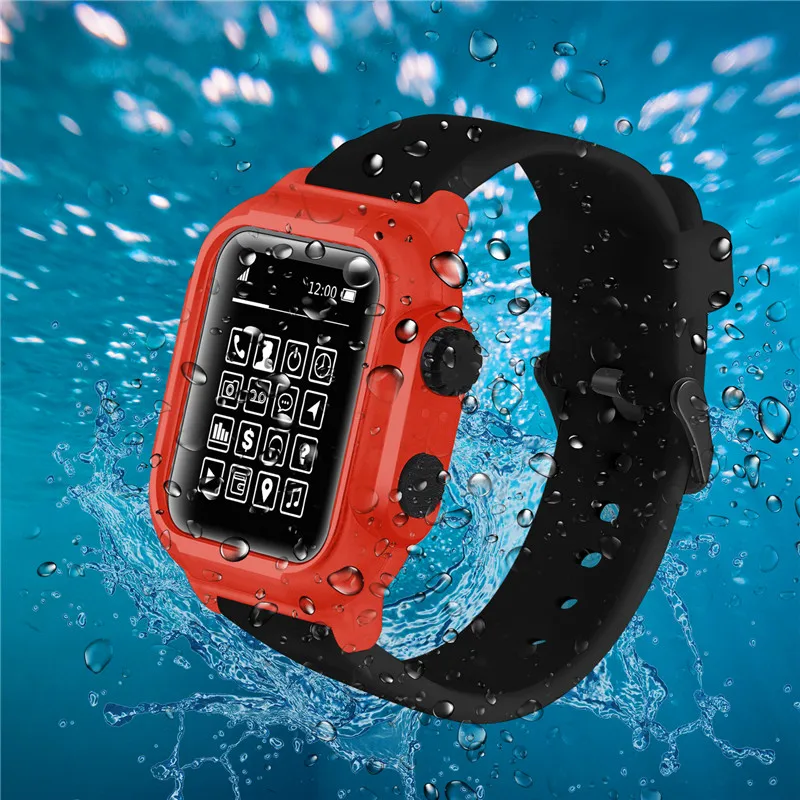 Силиконовые спортивные Ремешки для наручных часов для Apple Watch, версии 4/3/2/1 Водонепроницаемый чехол наручных ремешка для наручных часов Iwatch, Series44/42 мм для плавания Защитный чехол