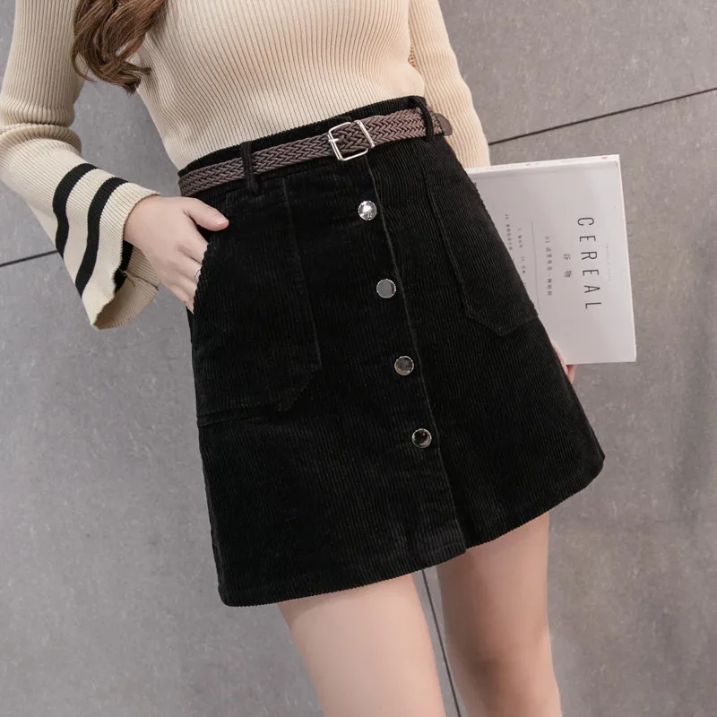 2019 Осенняя Женская однотонная Вельветовая юбка повседневные шорты с завышенной