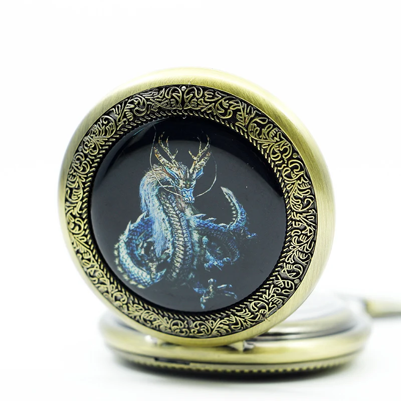 5 шт. летающий синий дракон механические карманные часы ожерелье цепочка