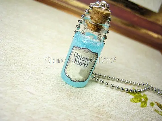 12 шт./лот ожерелье в виде единорога с кровью подвеска пробковой стеклянной