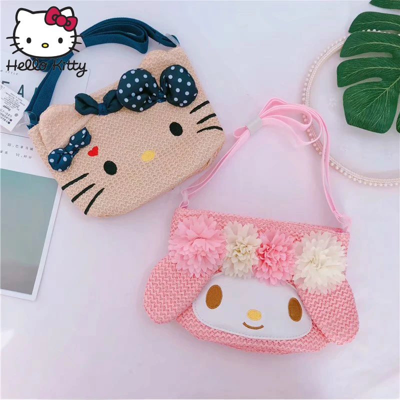 Hello kitty плечевые сумки через плечо модная соломенная сумка для девочек маленькая соломенная шляпа сумка Детский плюшевый рюкзак подарок