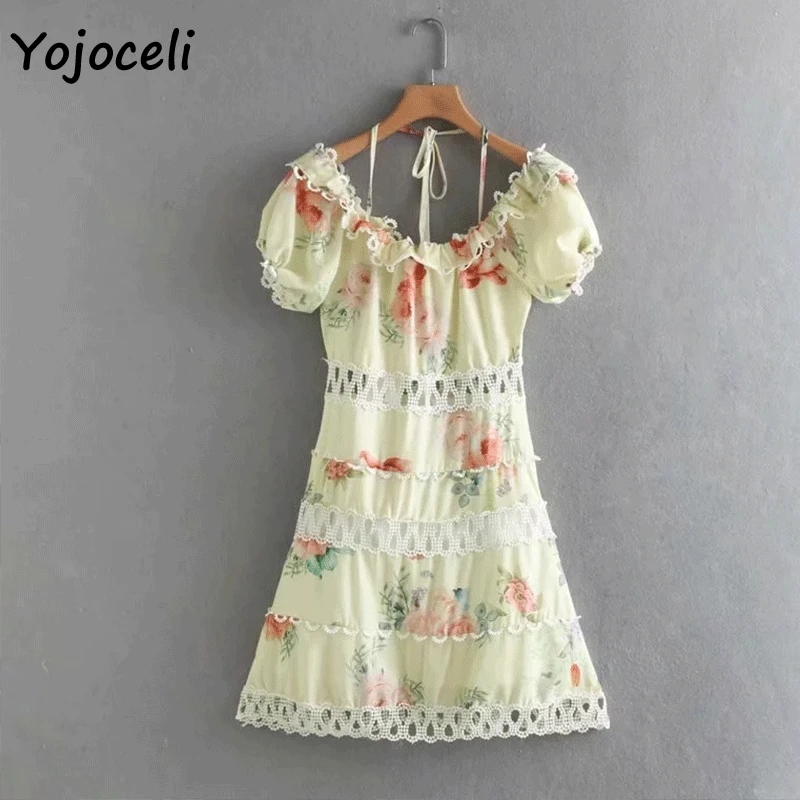 Женское жаккардовое кружевное платье Yojoceli ажурное мини с открытыми плечами