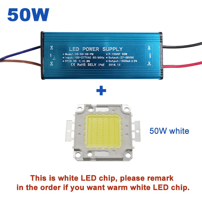 50W and LED Chip 50 Вт 100 Вт Высокая мощность с драйвером постоянного тока для светодиода водонепроницаемый IP65 источник питания AC110-265V вход для прожектора DC20-40V выход - Цвет: 50W and LED Chip
