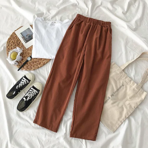 red pants Neploe новые женские брюки женские брюки для бега Осень Зима Высокая талия широкие брюки повседневные свободные однотонные брюки Корейская уличная одежда - Цвет: red pants