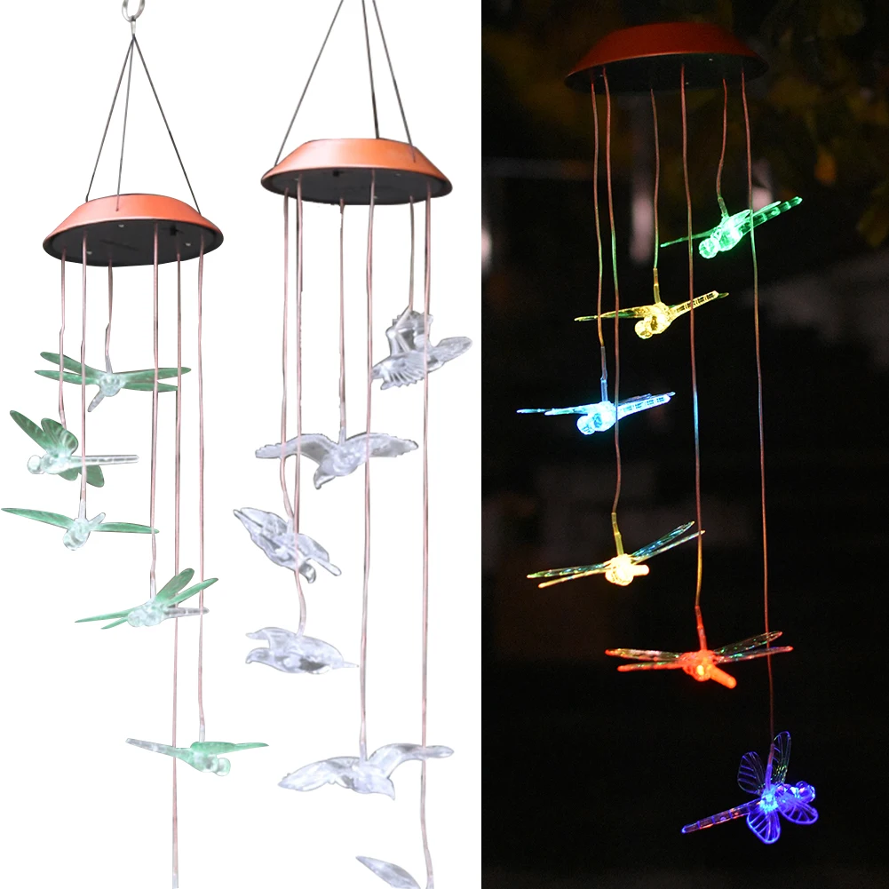 Солнечный светодиодный хрустальный колокольчик Hummingbird, меняющий цвет, водонепроницаемый, наружный декор, балконное крыльцо, патио, сад, украшение
