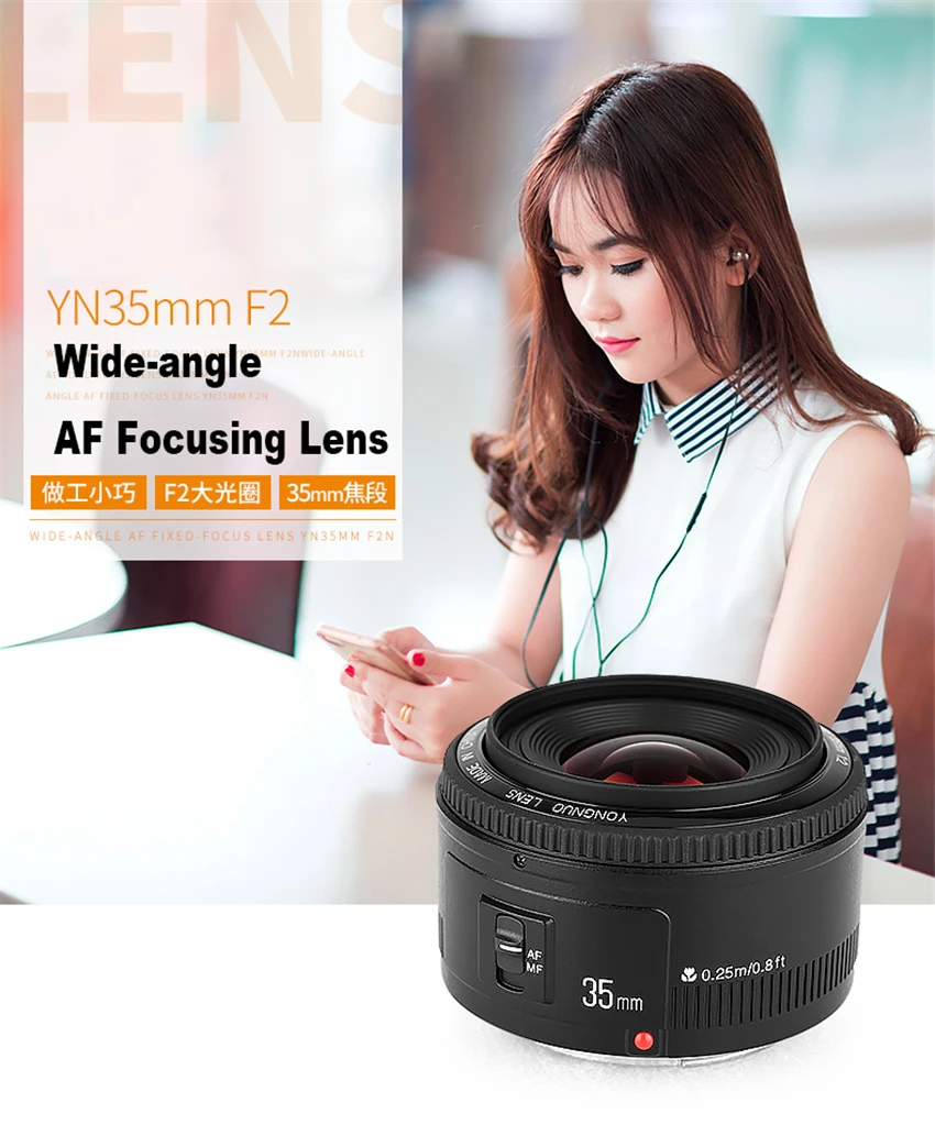 YONGNUO YN 35 мм F2 объектив камеры для Nikon Canon EOS YN35MM объективы AF MF широкоугольный объектив для 600D 60D 5DII 5D 500D 400D 650D 6