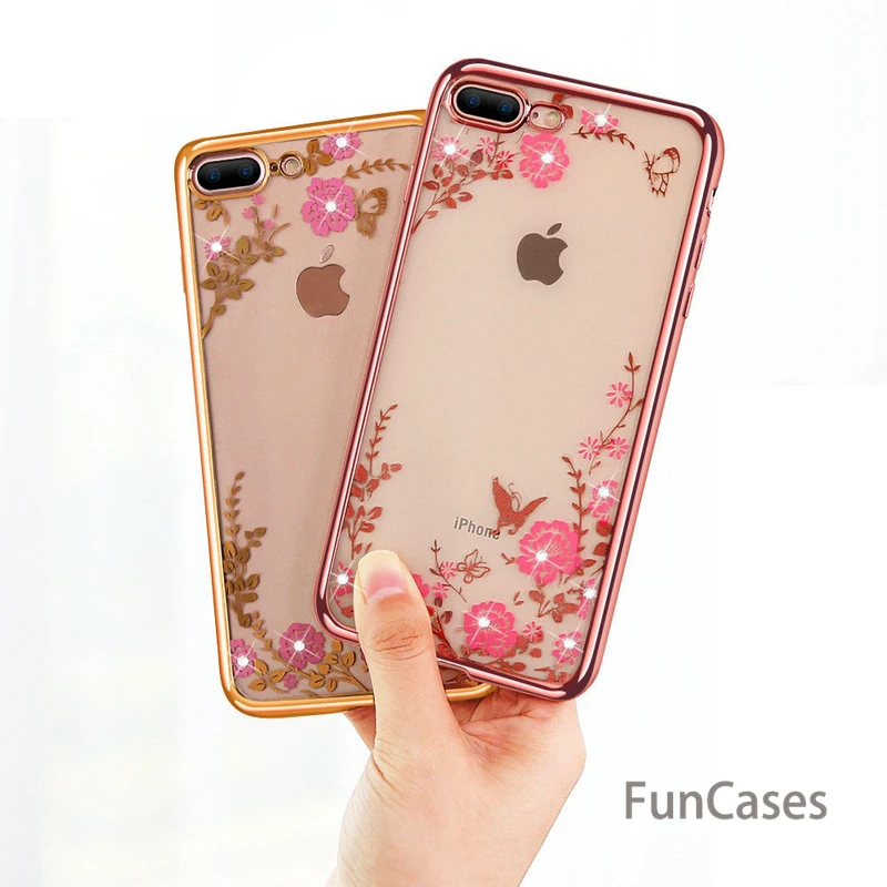 Роскошное покрытие Алмазные цветы ТПУ чистый мягкий чехол для iPhone X XS MAX XR 6 6S 7 8 Plus 5