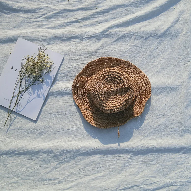Girls mother children Accessories sunshade Beach Hat sunscreen hat weaving Bowknot straw fashion pure color Parent-child | Детская