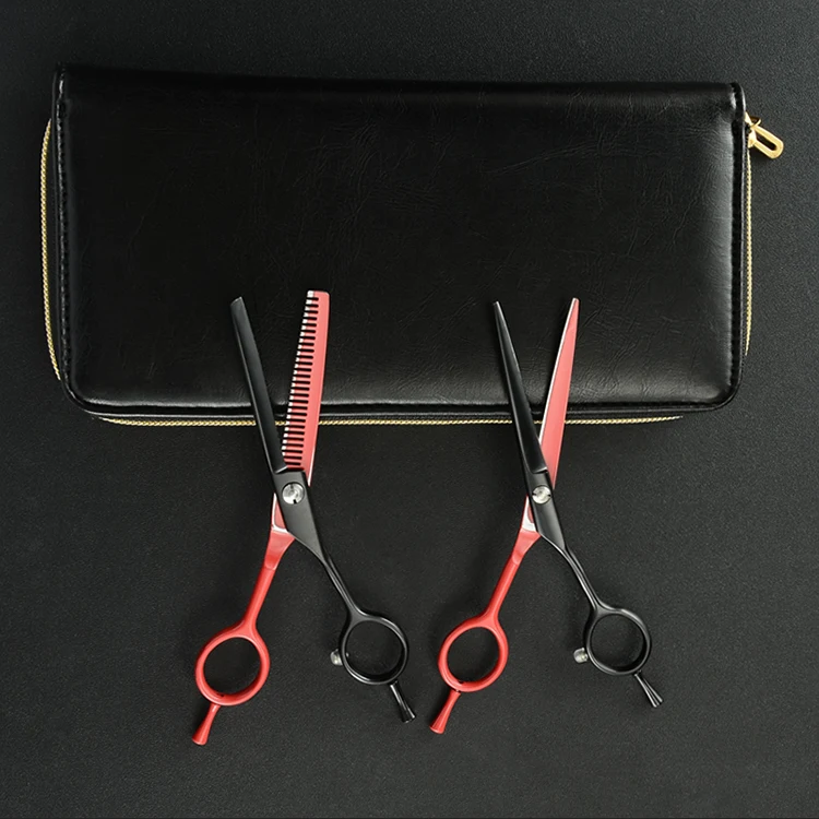 5.5in Left Hand Hair Scissors Double-tail Hairdressing Scissors Hair Salon Cutting Thinning Styling Tools Hairdressers Gift Case