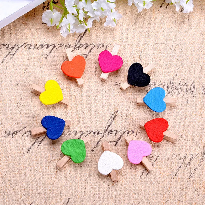 10 шт./лот цветные мини зажимы для рукоделия с сердечками деревянные заметок