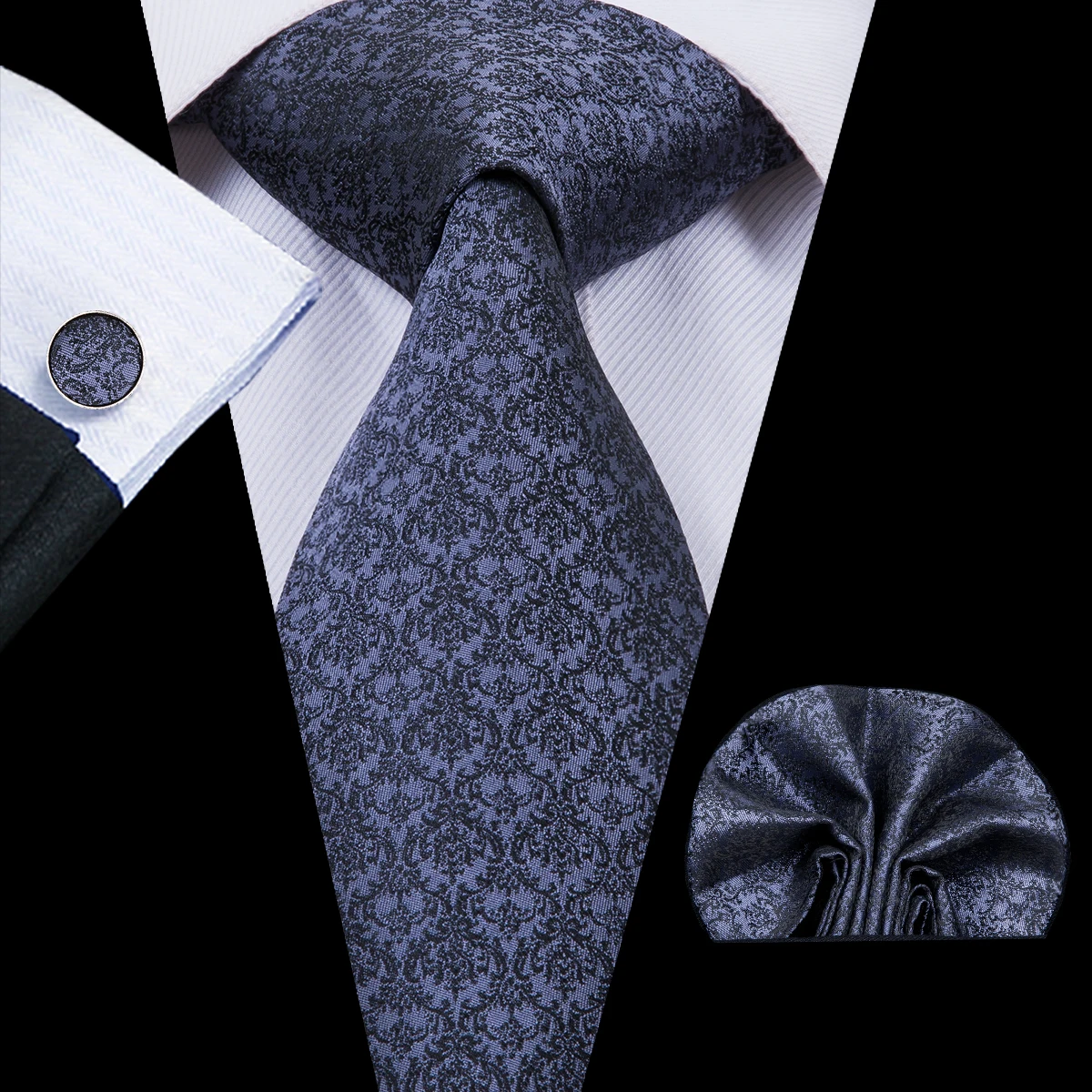 

Hi-Tie 2018 New Fashion Bussiness Neckties For Men 100% Silk Gravatas Tie Hanky Cufflinks Set C-3030
