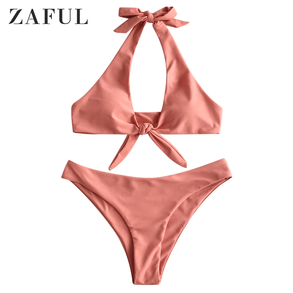Купальник бикини ZAFUL с вырезом капелькой узлом и подкладкой|Купальники| |