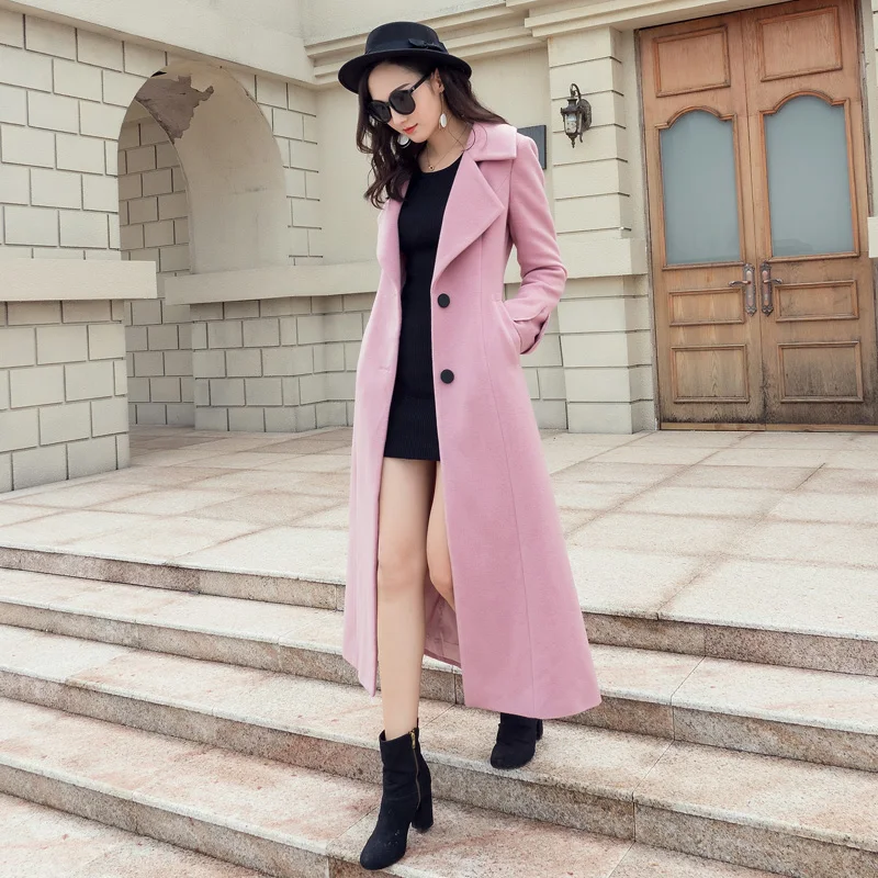 Pink Женское зимнее пальто, женские пальто, шерстяное пальто, женский костюм с воротником, однобортное, тонкое розовое шерстяное пальто, верхняя одежда, manteau femme - Цвет: Pink