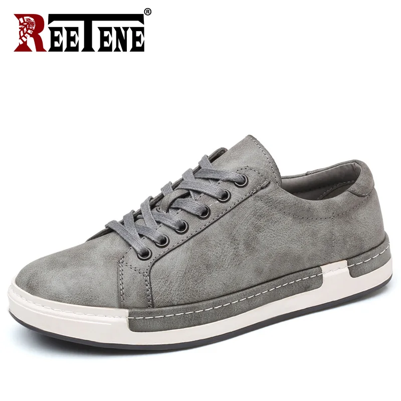 Мужская кожаная повседневная обувь REETENE Весенняя на плоской подошве со шнуровкой