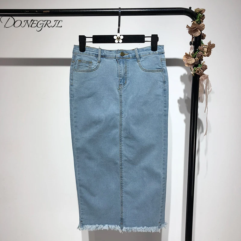 2019 Весенняя Новая Стильная джинсовая юбка в Корейском стиле с высокой талией
