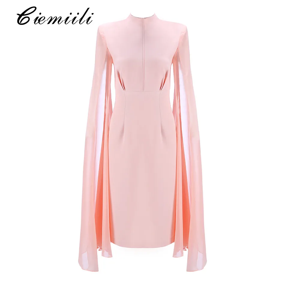 CIEMIILI Bodycon 2018 розовое платье для женщин Vestido до середины икры на молнии вечерняя