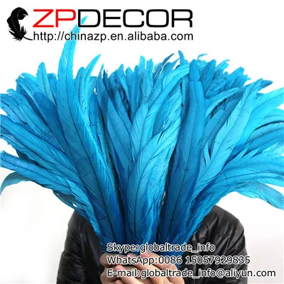 ZPDECOR, 100 шт./лот, 35-40 см(14-16 дюймов), Золотой петух, хвост, перья, вечерние, праздничный головной убор, Декор, перья - Цвет: Turquoise Feather