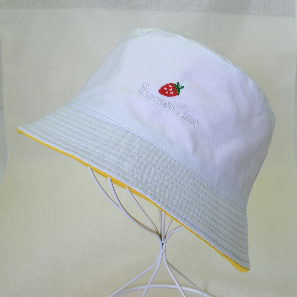 

Two-sided Strawberry Embroidery Bucket Hats Men Women Hip Hop Fruits Fisherman Hat Adult Panama Hat Summer Lovers Flat Hats