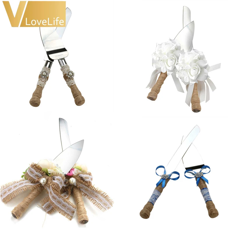 2 шт./компл. Мешковина Ткань Свадебный торт нож и сервер набор из нержавеющей