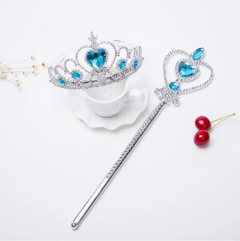 Для девочек 2 шт./компл. Принцесса Эльза \'s Tiara аксессуары для детей Алмазные коронки+ Эльза волшебные палочки для девочек для рождественской вечеринки, подарок на праздник
