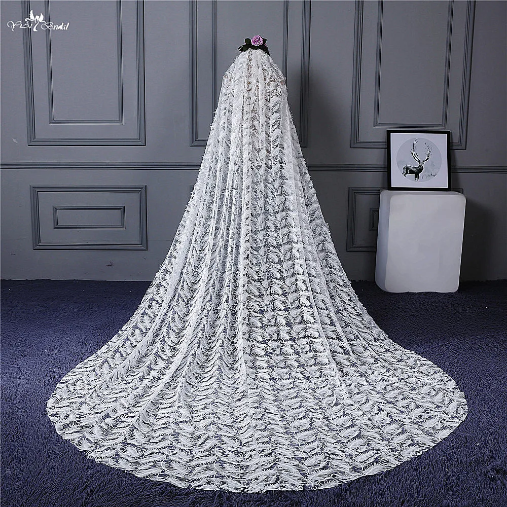 RSV123 реальные фотографии Yiaibridal Свадебные аксессуары перо узор длинные цвета слоновой кости кружево для свадебной вуали