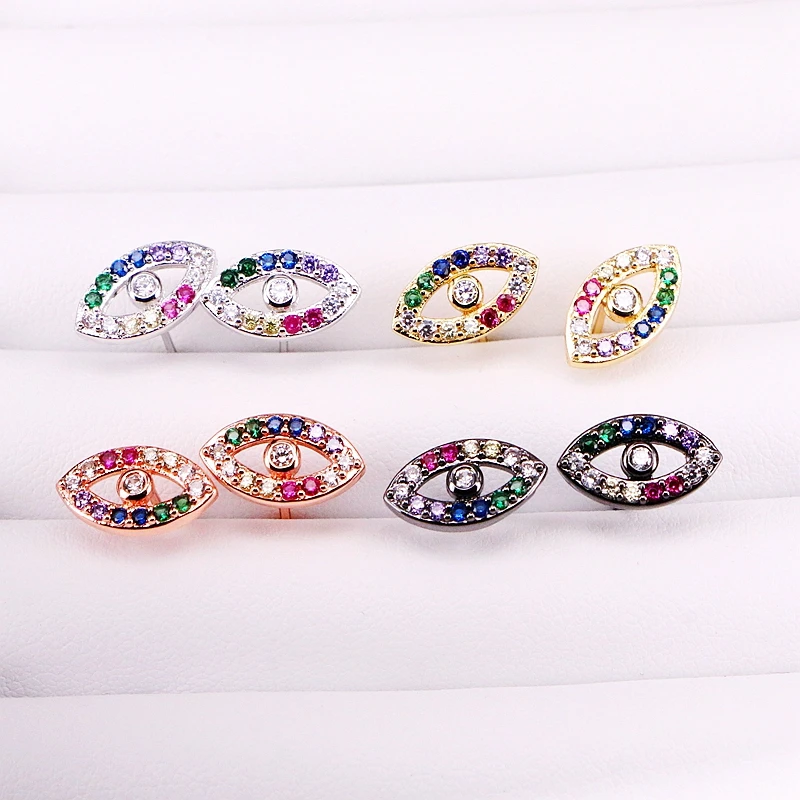 

6 Pairs ZYZ339-1529 Eye stud earring colorful rainbow cz paved minimal delicate girl women multi piercing stud