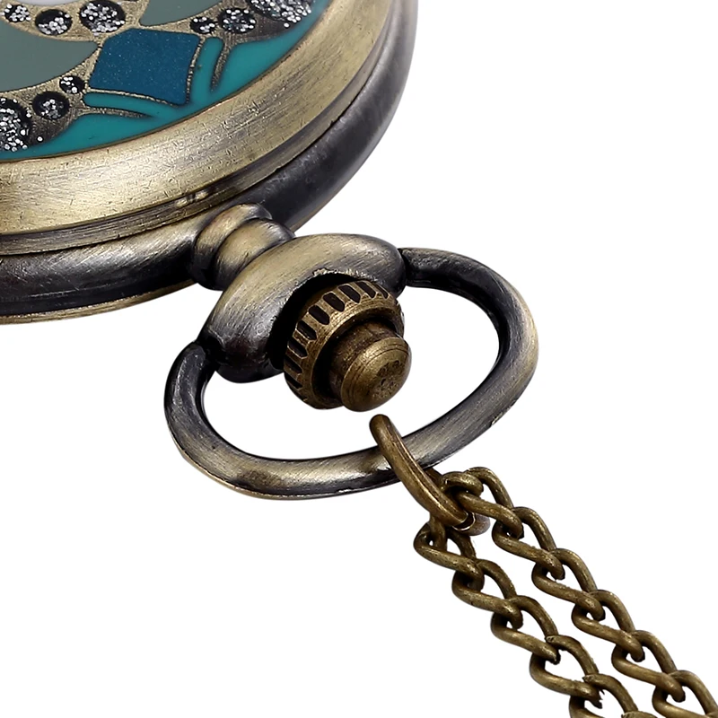 Винтажные кварцевые карманные часы унисекс с зеленым нефритом И бронзой цепочка