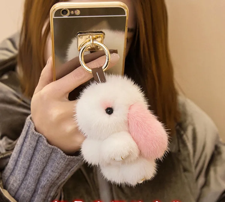 

mini 8 cm rabbit girl key chain real mink fur bunny keychain fur key chains bags bunnies Trinket pompom fur hare phone pendant