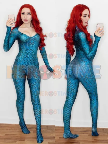 3d принт Aquaman Film 2018 версия Queen Mera костюм Хэллоуин Косплей Костюм Zentai комбинезон из