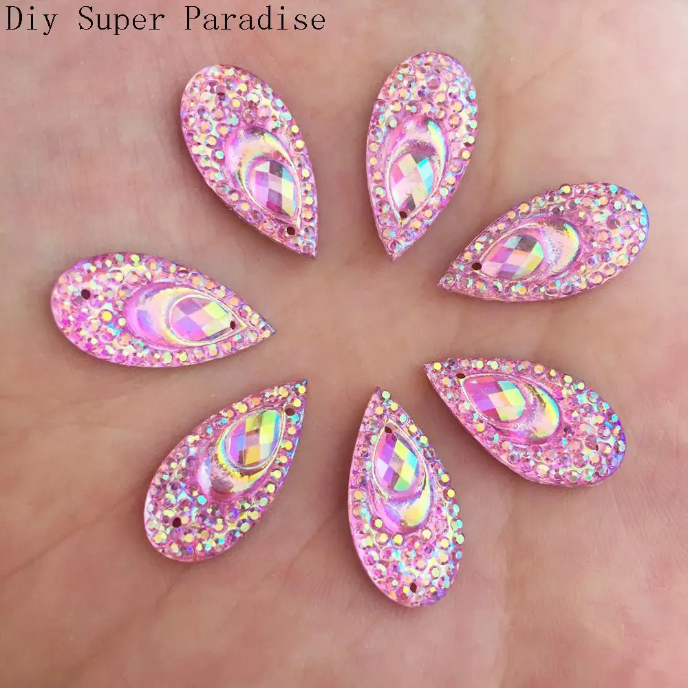 Hot 20pcs 10mm*20mm AB Drop Resin Peacock Eye Flatback Rhinestone Wedding Diy Buttons 2 Hole K83 | Дом и сад