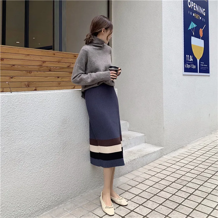 Alien Kitty Patchwork Spring Autumn Fresh Women's Slim Color-Hit Skirts High Waist Skirt Simple Fresh Skirts A-line Skirts