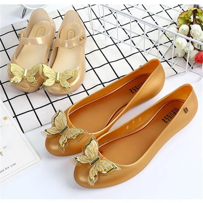 Mini Melissa/женские прозрачные сандалии с бабочками обувь для девочек объемным