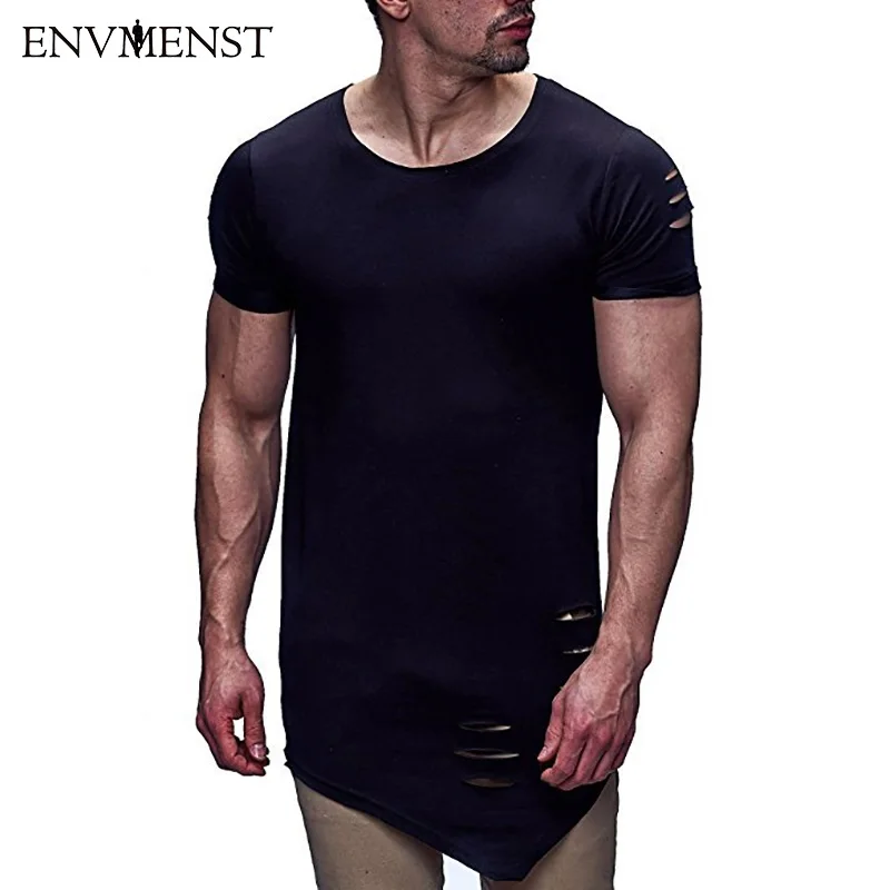 Мужская футболка с коротким рукавом круглым вырезом и асимметричным подолом|tees