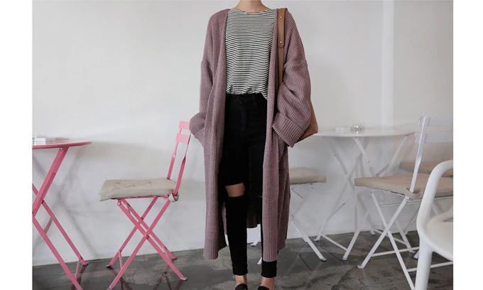 Winter Spring Fashion Casual Clothing Ladies Sweater Long Knit Sweater Women Large Full Sleeve Coat Black Solid Cardigan