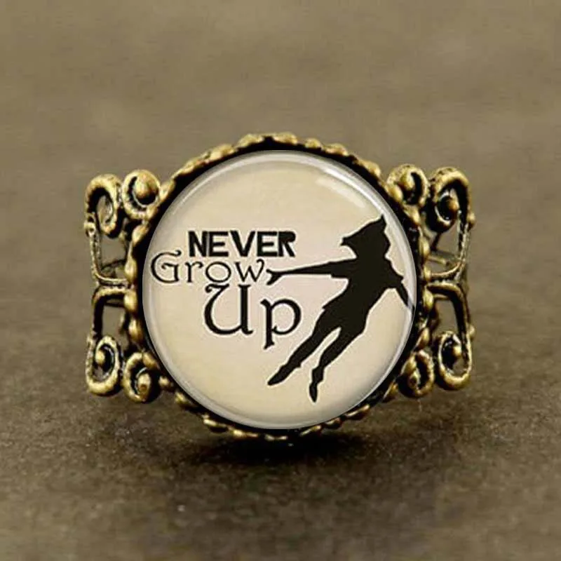 

Steampunk US Movie Never Grow Up Quote Ring glass 1pcs/lot womens jewelry new cosplay