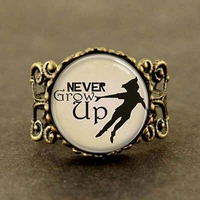 steampunk us movie never grow up quote ring glass 1pcslot womens jewelry new cosplay