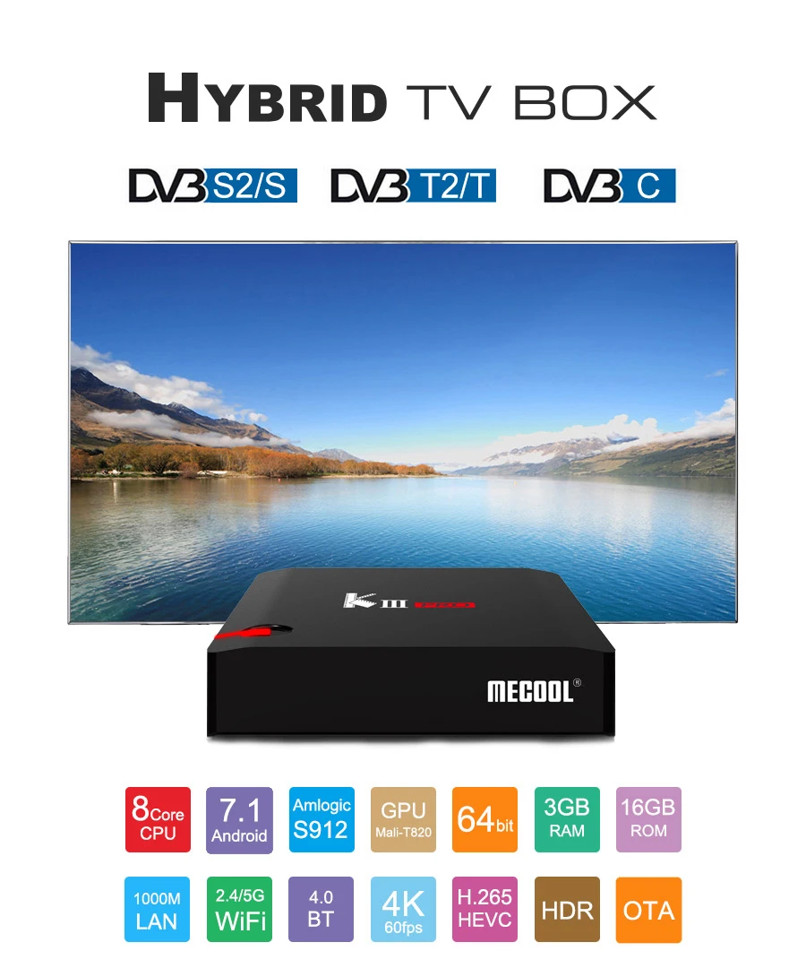Android tv box MECOOL KIII PRO DVB-S2 DVB-T2 Android 7,1 tv box 3GB 16GB Amlogic S912 Octa Core 4KCombo NEWCAMD Biss key PowerVU